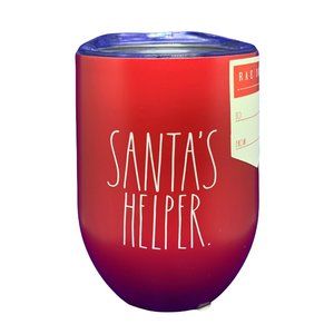 RAE DUNN NWT "Santa's Helper" Insulated Stainless Steel Stemless Wine Glass w/Li